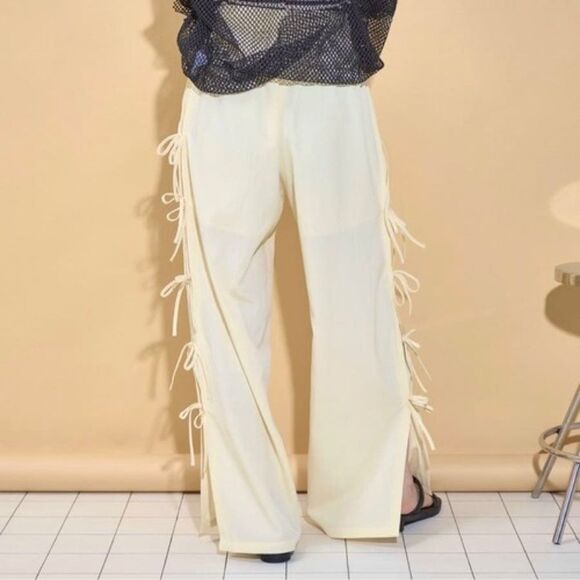No Comment Linen Love Womens Side Ribbon Slit Hem Wide Leg Easy Pants Size Large - Picture 1 of 8